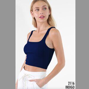 New Indigo Navy Blue Ribbed Square neck Crop Top